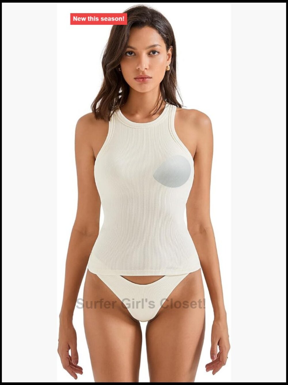 Women's Ribbed Padded Tank Top Built-In Bra Racerback Crew Neck Cotton Stretch